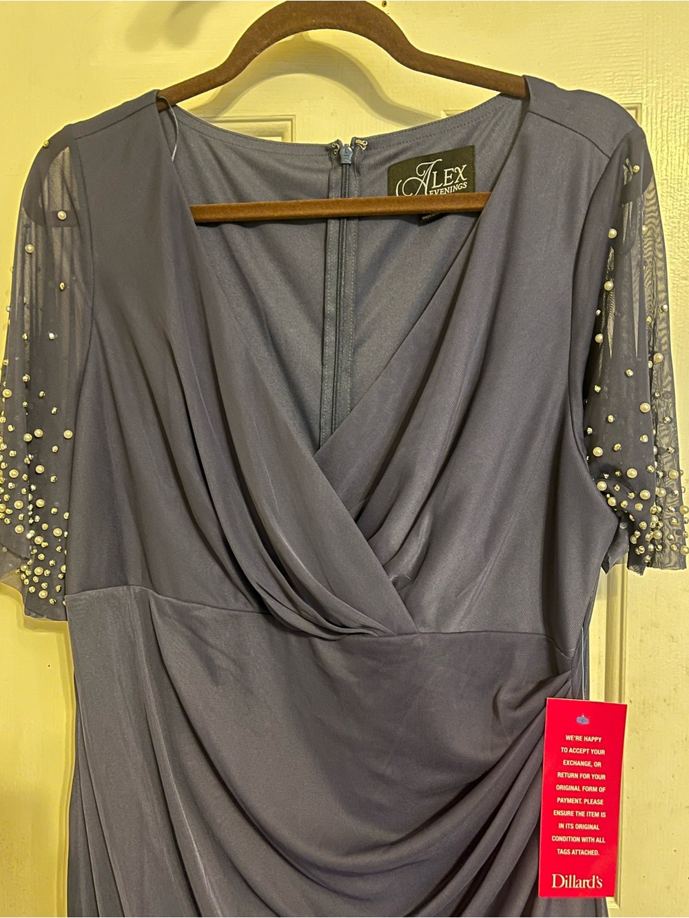 NWT ALEX EVENINGS Flutter Sleeve Long Mother of The Bride Ruched Beaded Sz 16 - Picture 4 of 6
